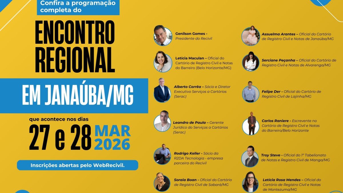 Conheça a programação do Encontro Regional do Norte de Minas: dois dias de debates, capacitação e tecnologia no Registro Civil